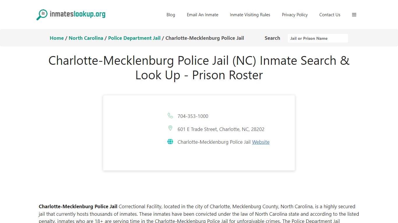 Charlotte-Mecklenburg Police Jail (NC) Inmate Search & Look Up - Prison ...